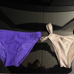 XS Purple Ribbed Bikini Bottom & XS Taupe Side-Tie Bikini Bottom